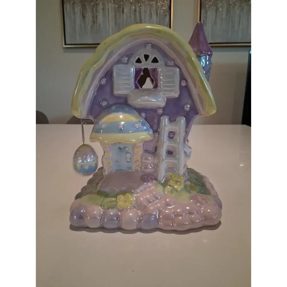 Vintage Ceramic Easter Candleholder House Pastel Lusterware Lighted Cottage...